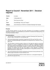 Report to Council - November 2011 – Decision required File No:
