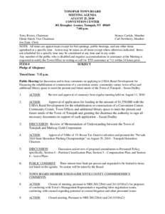 TONOPAH TOWN BOARD MEETING AGENDA AUGUST 25, 2010 CONVENTION CENTER 301 Brougher Avenue, Tonopah, NV[removed]:00 p.m.