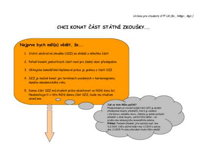 Určeno pro studenty KTF UK (Bc., NMgr., Mgr.)  CHCI KONAT ČÁST STÁTNÍ ZKOUŠKY... Nejprve bych měl(a) vědět, žeStátní závěrečná zkouška (SZZ) se skládá z několika částí