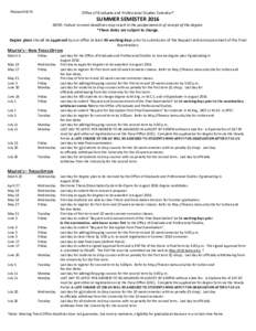 RevisedOffice of Graduate and Professional Studies Calendar* SUMMER SEMESTER 2016 NOTE: Failure to meet deadlines may result in the postponement of receipt of the degree.