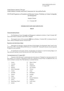 FOR PARTICIPANTS ONLY 22 August 2007 United Nations Statistics Division United Nations Economic and Social Commission for Asia and the Pacific 2010 World Programme on Population and Housing Censuses: Workshop on Census C