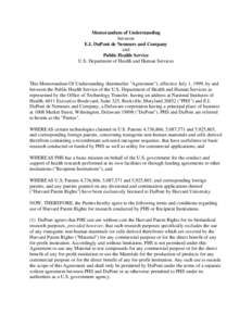 Memorandum of Understanding between E.I. DuPont de Nemours and Company and Public Health Service U.S. Department of Health and Human Services