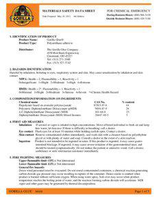 MATERIALS SAFETY DATA SHEET Date Prepared May 29, 2012