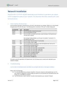 Network Installation  Network Installation NovoConnect is a TCP/IP-network-based device and therefore its operations are subject to the management policy of your network. This document describes network ports used by Nov