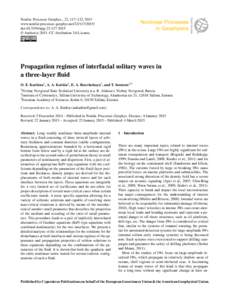 Nonlin. Processes Geophys., 22, 117–132, 2015 www.nonlin-processes-geophys.net[removed]doi:[removed]npg[removed] © Author(s[removed]CC Attribution 3.0 License.  Propagation regimes of interfacial solitary waves 