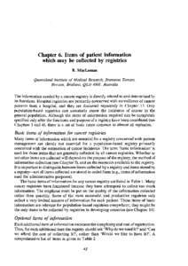 Chapter 6. Items of patient information which may be collected by registries Queensland Institute of Medical Research, Bramston Terrace, Herston, Brisbane, QLD 4006, Australia