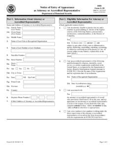 Notice of Entry of Appearance as Attorney or Accredited Representative Department of Homeland Security DHS Form G-28