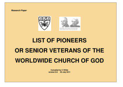 WCG Pioneers or Senior Veterans  Research Paper