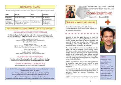 The Antiochian Orthodox Deanery of the United Kingdom and Ireland DEANERY DIARY Parishes are requested to contribute to this diary and update frequently the contents.