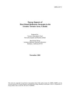 Energy Impacts of Heat Island Reduction Strategies in the Greater Toronto Area, Canada