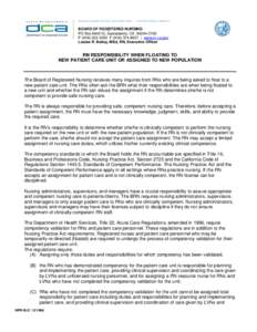 BUSINESS, CONSUMER SERVICES, AND HOUSING AGENCY • GOVERNOR EDMUND G. BROWN JR.  BOARD OF REGISTERED NURSING PO Box[removed], Sacramento, CA[removed]P[removed]F[removed] | www.rn.ca.gov Louise R. Bailey, M