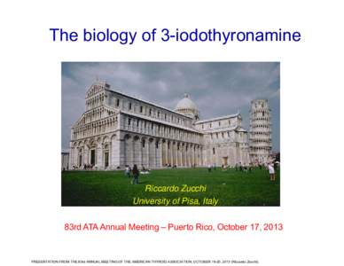 The biology of 3-iodothyronamine  Riccardo Zucchi University of Pisa, Italy 83rd ATA Annual Meeting – Puerto Rico, October 17, 2013