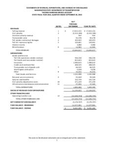 Tacoma Narrows Bridge Toll Financial Statement First Quarter Fiscal Year 2014