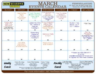 MARCH  FISHER’S LANDING EVENTS CALENDAR SUNDAY