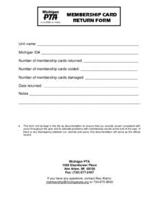 MEMBERSHIP CARD RETURN FORM