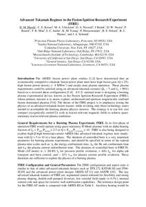 Advanced Tokamak Regimes in the Fusion Ignition Research Experiment (FIRE) D. M. Meade1, C. E. Kessel1, M. A. Ulrickson2, G. A. Navratil3, J Bialek3, D. W. Swain4, P. Bonoli5, T. K. Mau6, S. C. Jardin1, K. M. Young1, P. 