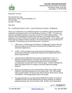 NATURAL RESOURCES BOARD Districts #2&3 Environmental Commission 100 Mineral Street, Suite 305 Springfield, VT[removed]December 18, 2013