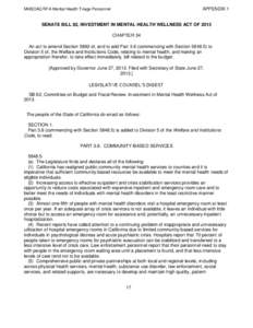 Senate Bill 82 Investment in Mental Health Wellness Act of 2013