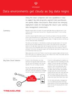 Whitepaper  Data environments get cloudy as big data reigns Using the cloud, companies add new capabilities in days to support big data programs, augment data warehouses and quickly deploy new projects. Read about five e