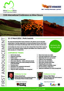 FIRST ANNOUNCEMENT  Photographs courtesy of Mine Earth Pty Ltd 11th International Conference on Mine Closure