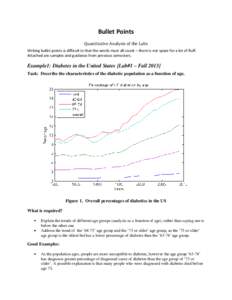 Bullet Points Quantitative Analysis of the Labs Writing bullet points is difficult in that the words must all count – there is not space for a lot of fluff. Attached are samples and guidance from previous semesters.  E