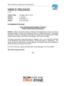 State of California • Department of Transportation  __________________________________________________________ NEWS RELEASE[removed]