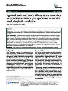 Acute leukemia / Tumor lysis syndrome / Uric acid / Acute uric acid nephropathy / Hyperuricemia / Hematological malignancy / Myelodysplastic syndrome / Acute myeloid leukemia / Acute lymphoblastic leukemia / Medicine / Oncology / Nephrology