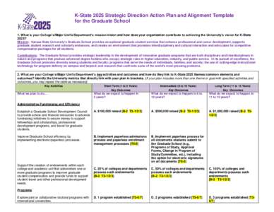 K-State 2025 Strategic Direction Action Plan and Alignment Template for the Graduate School 1. What is your College’s/Major Unit’s/Department’s mission/vision and how does your organization contribute to achieving 