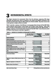 3  ENVIRONMENTAL EFFECTS This chapter documents the environmental effects from the preliminary engineering (PE) design refinements and presents those effects in comparison to the impacts and mitigation documented in the