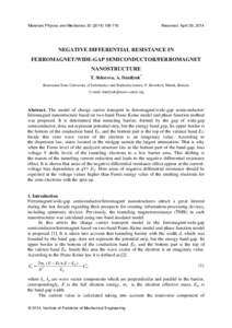 The negative differential resistance in ferromagnet/ wide-gap semiconductor/ ferromagnet nanostructure