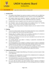 UNSW Academic Board Standing Orders Approved by Academic Board on 3 FebruaryStanding Orders