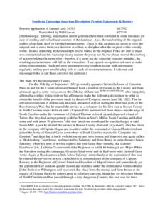 Southern Campaign American Revolution Pension Statements & Rosters Pension application of Samuel Lusk S4583 fn17NC Transcribed by Will Graves[removed]Methodology: Spelling, punctuation and/or grammar have been corrected