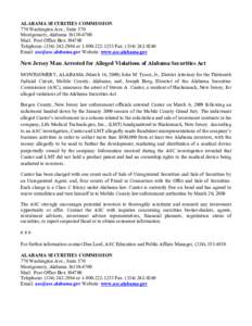 ALABAMA SECURITIES COMMISSION 770 Washington Ave., Suite 570 Montgomery, Alabama[removed]Mail: Post Office Box[removed]Telephone: ([removed]or[removed]Fax: ([removed]Email: [removed] Website: