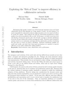 Exploiting the ‘Web of Trust’ to improve efficiency in collaborative networks Shreyas Sekar IIT Roorkee, India  Patrick Maill´e