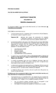 PROVINCE DE QUÉBEC  VILLE DE SALABERRY-DE-VALLEYFIELD ADOPTION ET REGISTRE RÈGLEMENT 266