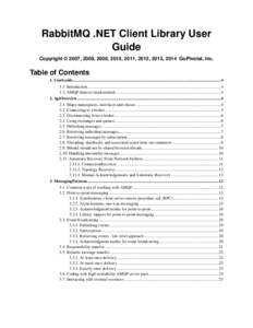 RabbitMQ .NET Client Library User Guide Copyright © 2007, 2008, 2009, 2010, 2011, 2012, 2013, 2014 GoPivotal, Inc. Table of Contents 1. UserGuide..........................................................................