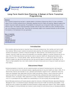 Long-Term Health Care Planning: A Subset of Farm Transition Programming