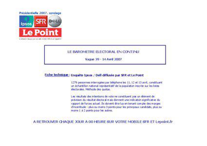 LE BAROMETRE ELECTORAL EN CONTINU Vague[removed]Avril 2007