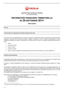 Société anonyme au capital de[removed] € Siège social : 36-38, avenue Kléber – 75116 Paris[removed]RCS PARIS INFORMATION FINANCIERE TRIMESTRIELLE AU 30 SEPTEMBRE[removed]