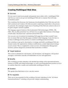 Creating Multilingual Web Sites - Workshop Description  page 1 of 4 Creating Multilingual Web Sites ❚ Overview