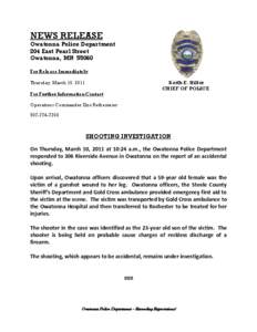 NEWS RELEASE Owatonna Police Department 204 East Pearl Street Owatonna, MN[removed]For Release Immediately