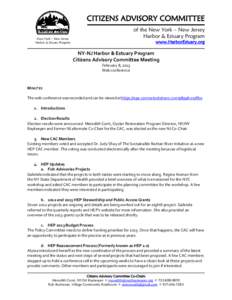 CITIZENS ADVISORY COMMITTEE of the New York – New Jersey Harbor & Estuary Program New York – New Jersey Harbor & Estuary Program