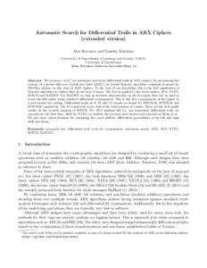 Automatic Search for Differential Trails in ARX Ciphers (extended version) Alex Biryukov and Vesselin Velichkov Laboratory of Algorithmics, Cryptology and Security (LACS) University of Luxembourg {Alex.Biryukov,Vesselin.