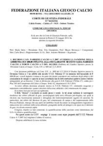 FEDERAZIONE ITALIANA GIUOCO CALCIO[removed]ROMA – VIA GREGORIO ALLEGRI, 14 CORTE DI GIUSTIZIA FEDERALE  IVa SEZIONE