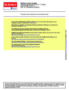 Seafloor secrets revealed Cheinway Hwang and Emmy T. Y. Chang Science 346, [removed]); DOI: [removed]science[removed]This copy is for your personal, non-commercial use only.