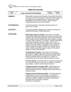 MWD METROPOLITAN WATER DISTRICT OF SOUTHERN CALIFORNIA OPERATING POLICIES O.P. NUMBER