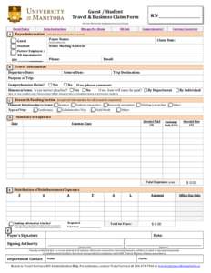 Guest / Student Travel & Business Claim Form RN  Current University employees must use Concur