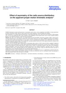 Effect of asymmetry of the radio source distribution  on the apparent proper motion kinematic analysis