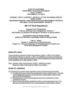 STATE OF CALIFORNIA DEPARTMENT OF WATER RESOURCES 1416 9TH STREET SACRAMENTO, CA[removed]DIVISION 6, PART 6, CHAPTER 1, ARTICLE 3, OF THE CALIFORNIA CODE OF REGULATIONS