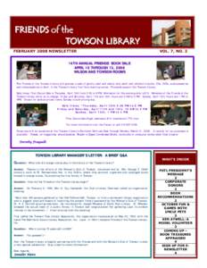 BCPL Friends of the Towson Library - February 2008 Newsletter